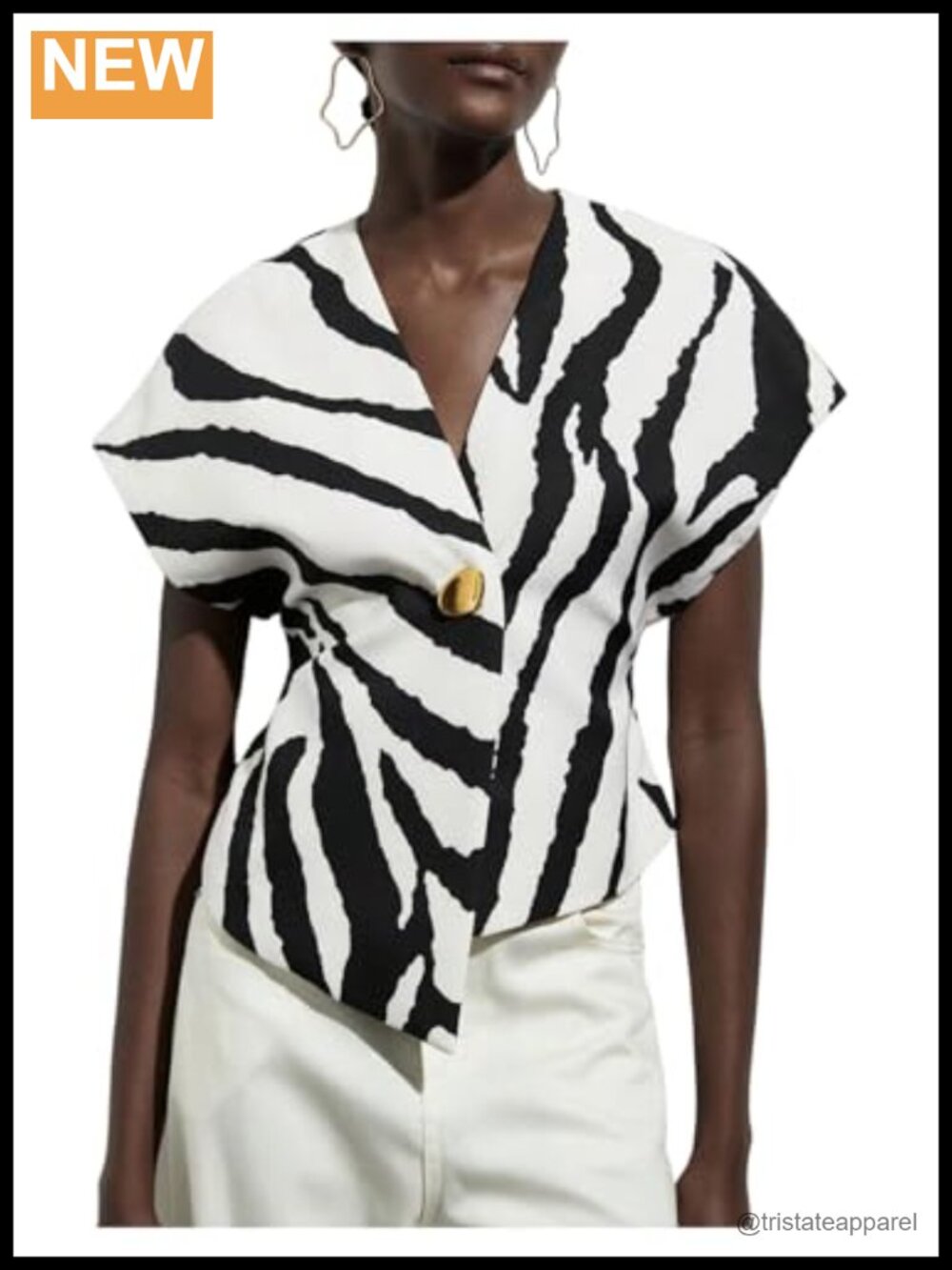 Women's Zebra Print Blouse Wrap Front V Neck Asymmetrical Button Top
